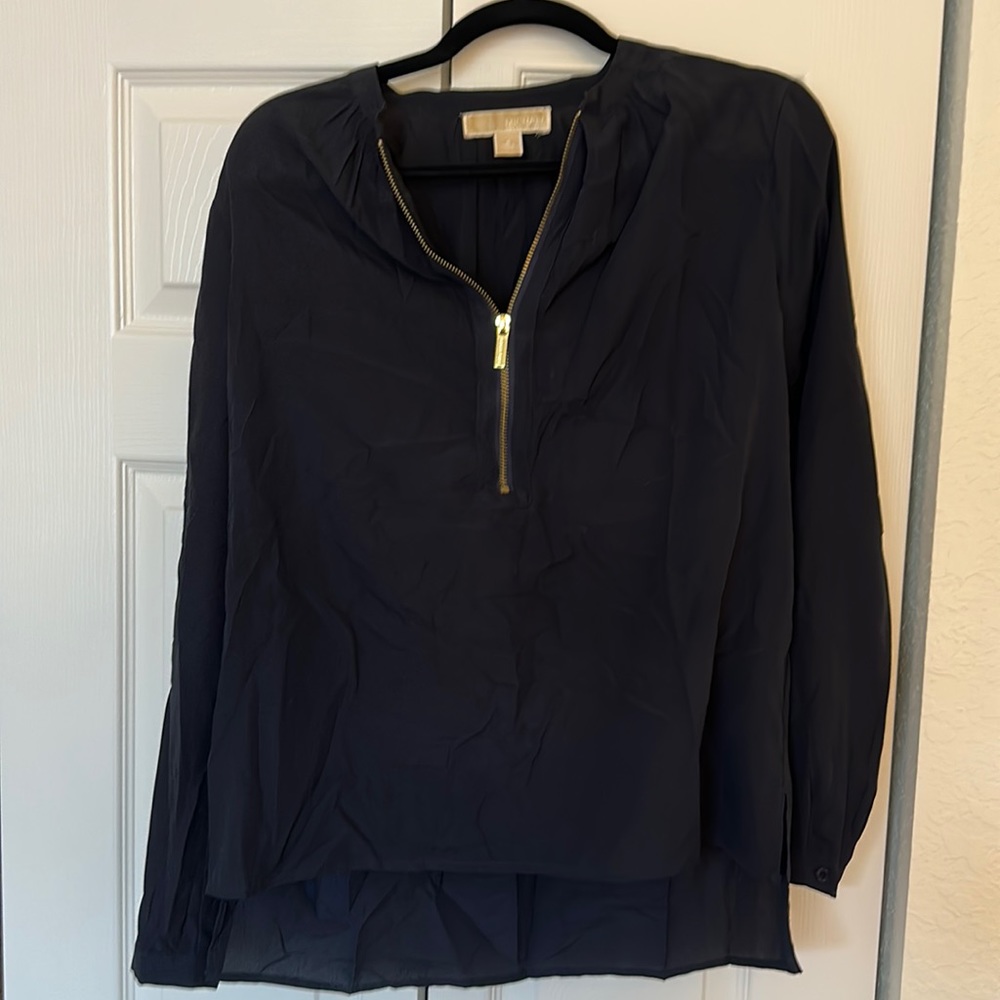 Barely worn navy, Michael Kors quarter zip lightweight blouse size 8